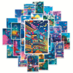 50pcs Anime Street Night View Doodle Stickers Waterproof Decals DIY Fun