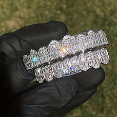 18K Unisex Big Gold Teeth Square Pave CZ 8 Teeth Top Bottom