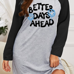 Funny Face Slogan Print Raglan Sleeve Tee Sleep Dress