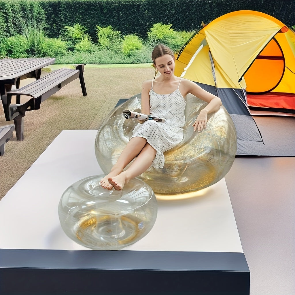 2pcs Transparent Inflatable Sofa PVC Sequin Lounger Set