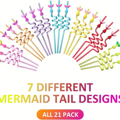 21pcs Mermaid Tail Straws + 2 Cleaning Brushes