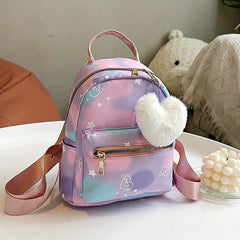 Kids Colorful Backpack w/Plush Love Charm Cute Nylon Gift