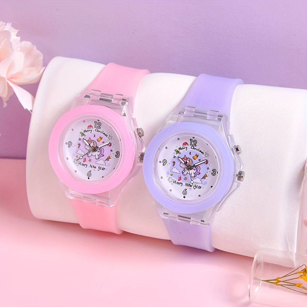 Christmas Pony & Kitten Pattern Watch for Girls, Luminous Quartz Wristwatch