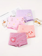 4 Pack Girls Cotton Boxer Shorts Cat Printed Underwear for Kids