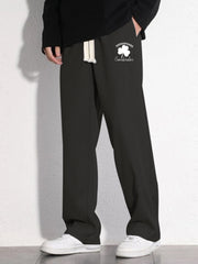 Leaf Pattern Mopping Trousers Men's Casual Loose Fit Waist Drawstring Pants