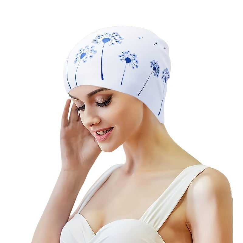 Dandelion Print Unisex Silicon Swim Cap Elastic Stretchy Durable Water Port Swim