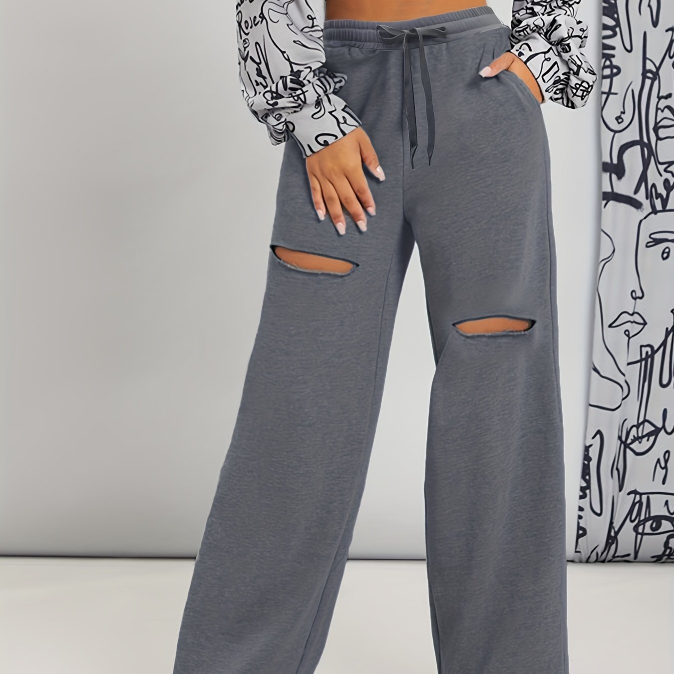 Solid Cut Out Tie Yoga Pants Pockets