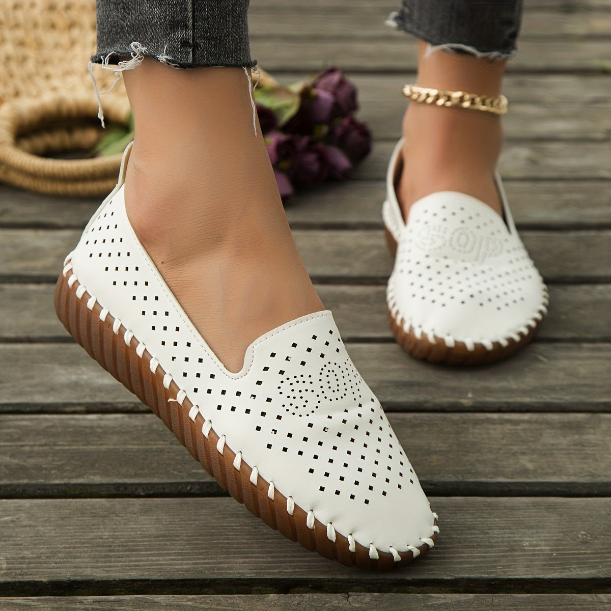 Women's Solid Breathable Slip On Lightweight Summer Flat Shoes