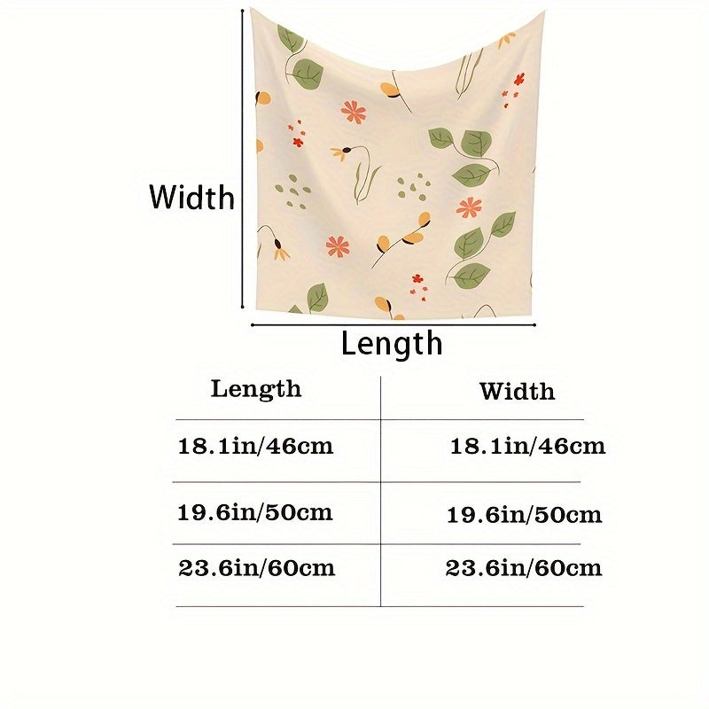 Floral Square Scarf with Green Leaves & Orange Flowers
