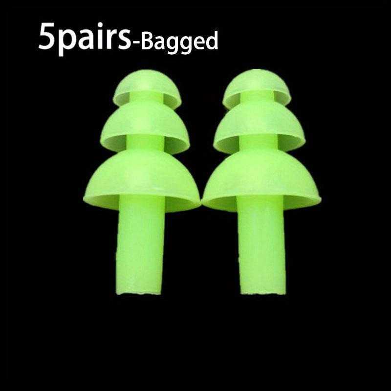 5 Pairs Washable Silicone Earplugs for Swimming and Drifting