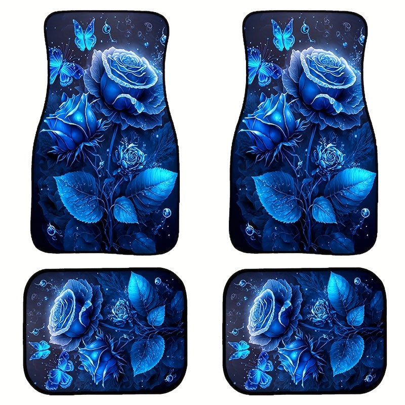4pcs Luminous Rose Car Floor Mat Water Absorbent Non Slip