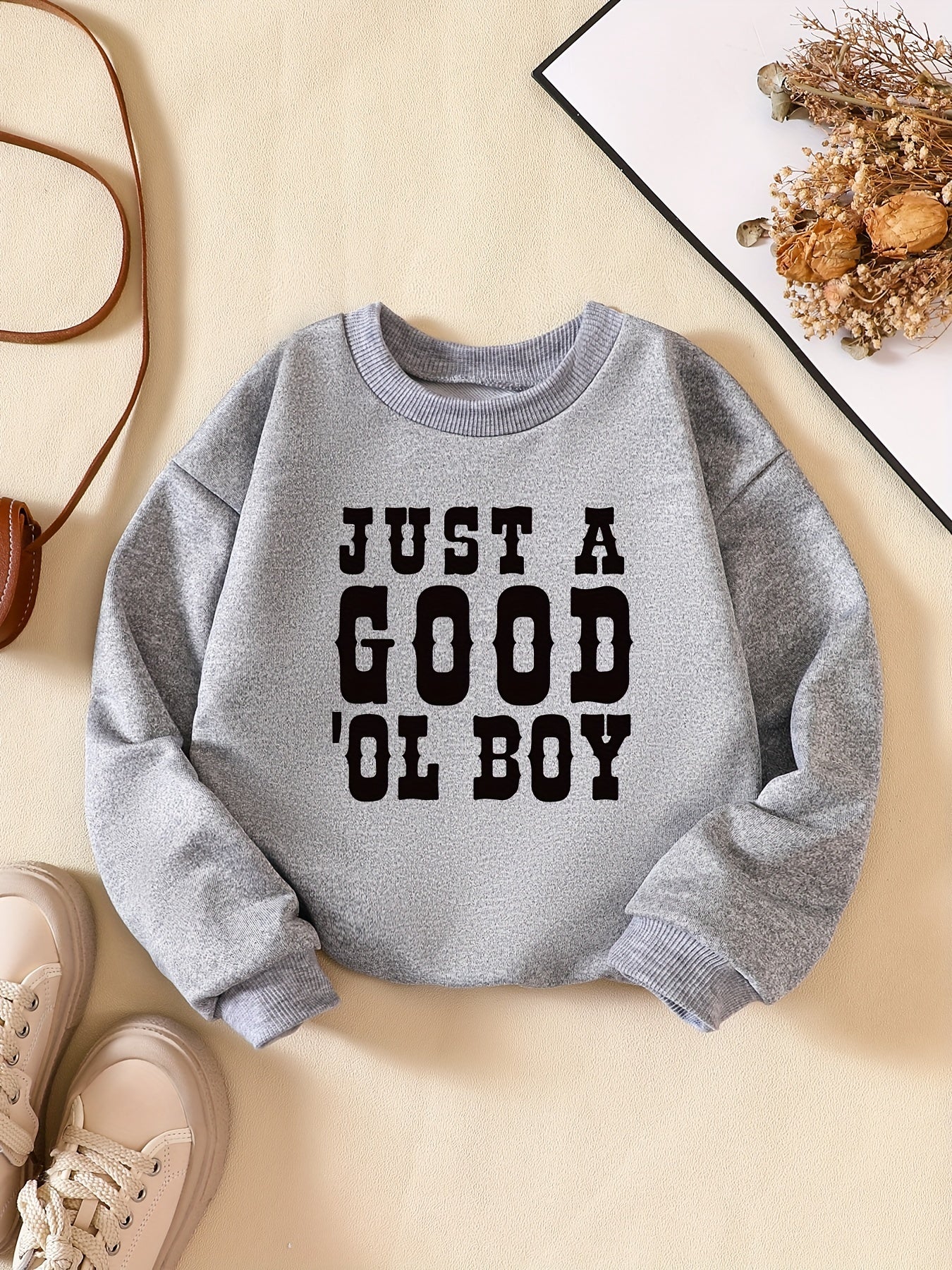 Boys Letter Print Casual Pullover Sweatshirt Long Sleeve Crew Neck Tops