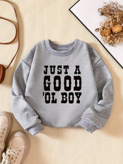 Boys Letter Print Casual Pullover Sweatshirt Long Sleeve Crew Neck Tops
