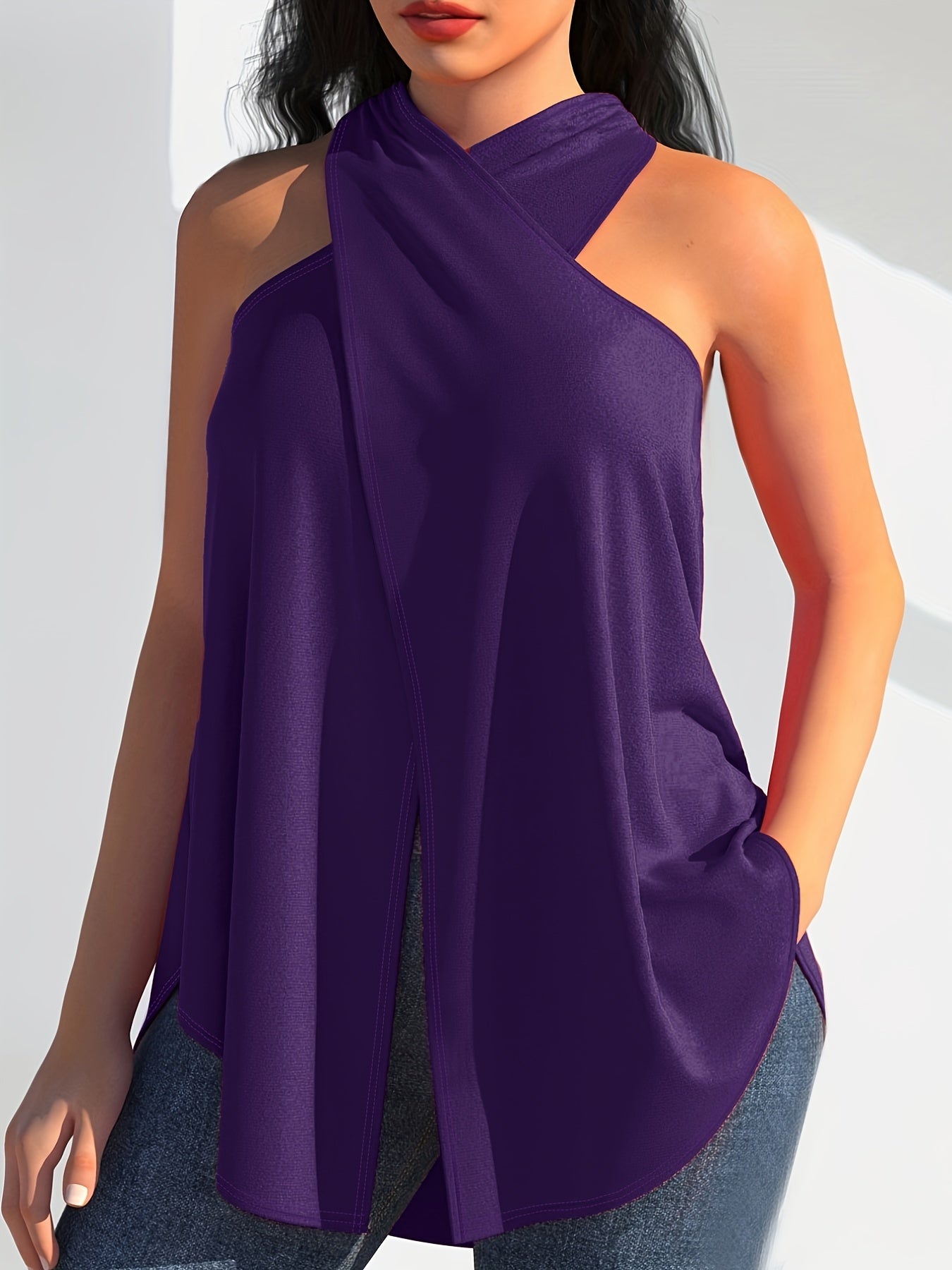 Split Cross Halter Neck Top for Summer