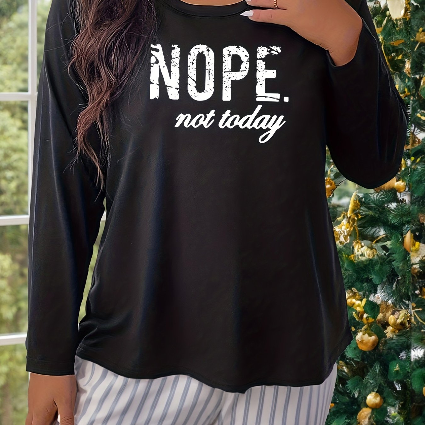 Women's Slogan Print Long Sleeve Pajama Top