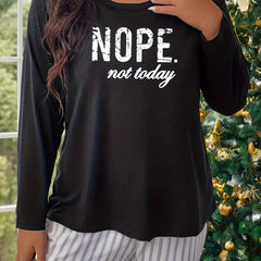 Women's Slogan Print Long Sleeve Pajama Top