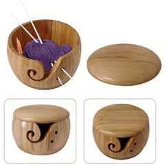 Bamboo Yarn Bowl With Lid Wood Knitting Bowl DIY Embroidery Crocheting Storage