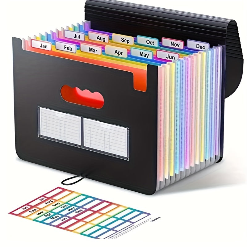 Expanding File Folder 24 Pockets Letter Size Organizer Plastic Rainbow Filing