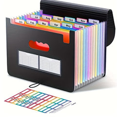Expanding File Folder 24 Pockets Letter Size Organizer Plastic Rainbow Filing