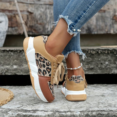 Leopard Print Platform Sports Shoes Lace Up Low Top Sneakers