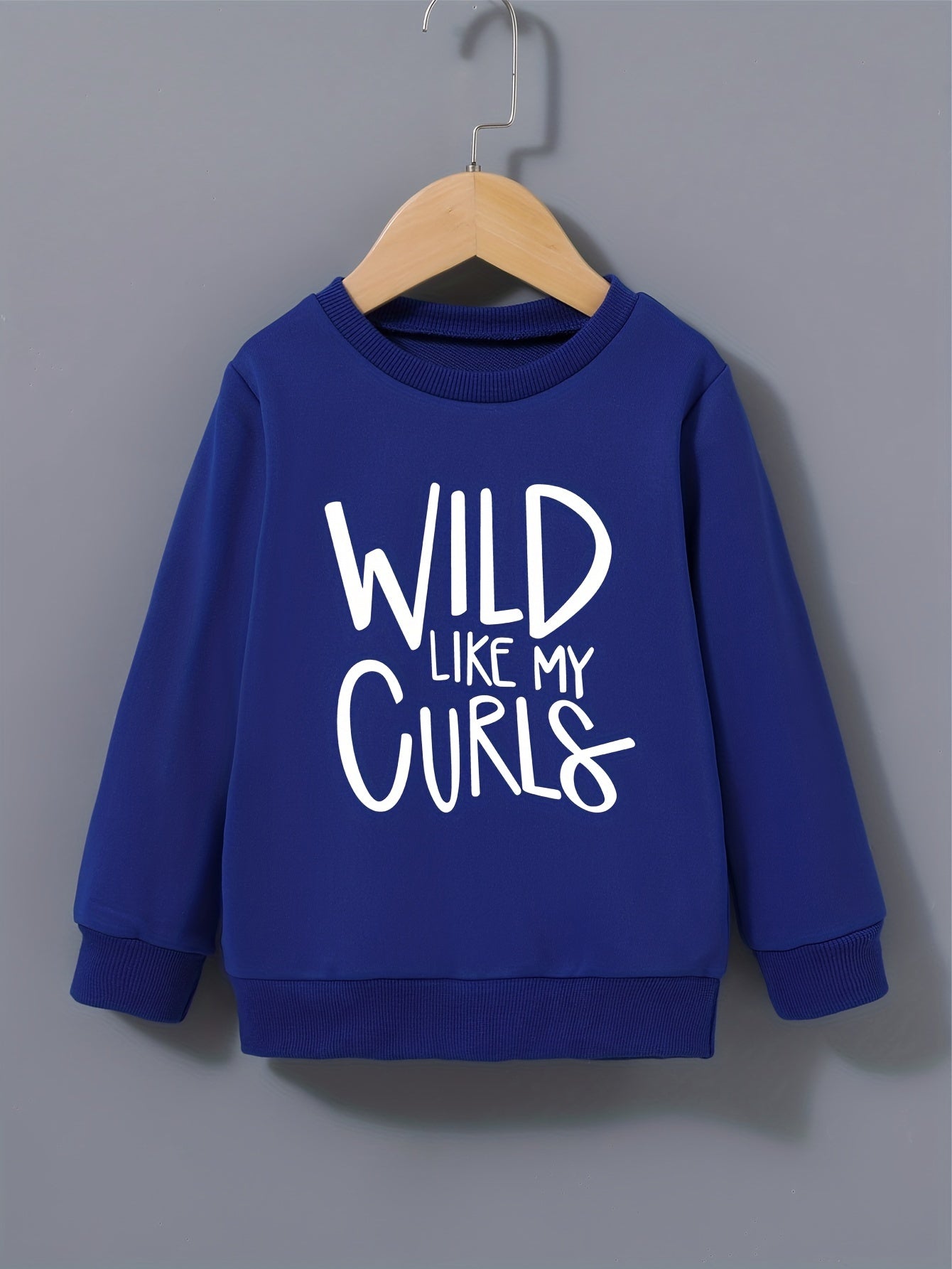 Girls' Wild Curls Letter Print Round Neck Sweatshirt