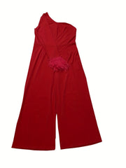 One Shoulder Long Sleeve Wide Leg Jumpsuit With Belt