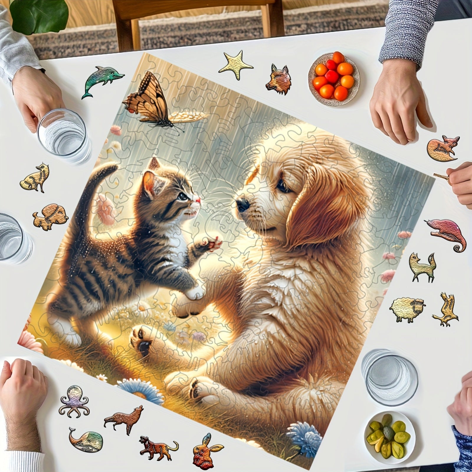 Adorable Kitten and Puppy Wooden Jigsaw Puzzle
