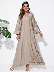 Floral Embroidered Maxi Dress with Flare Sleeves