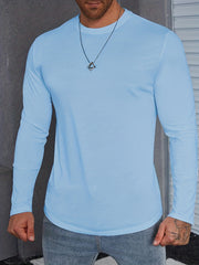 Men's Solid Crew Neck Long Sleeves T shirt Casual Comfy Shirts