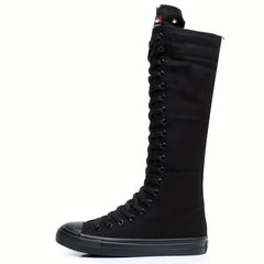 Women's Canvas Lace Up Boots Round Toe Side Zipper Comfortable Shoes