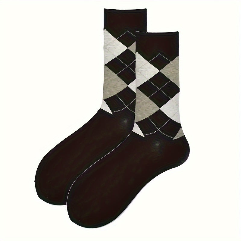 5 Pairs Men's Thermal Checkered Crew Socks Nylon Cotton Blend