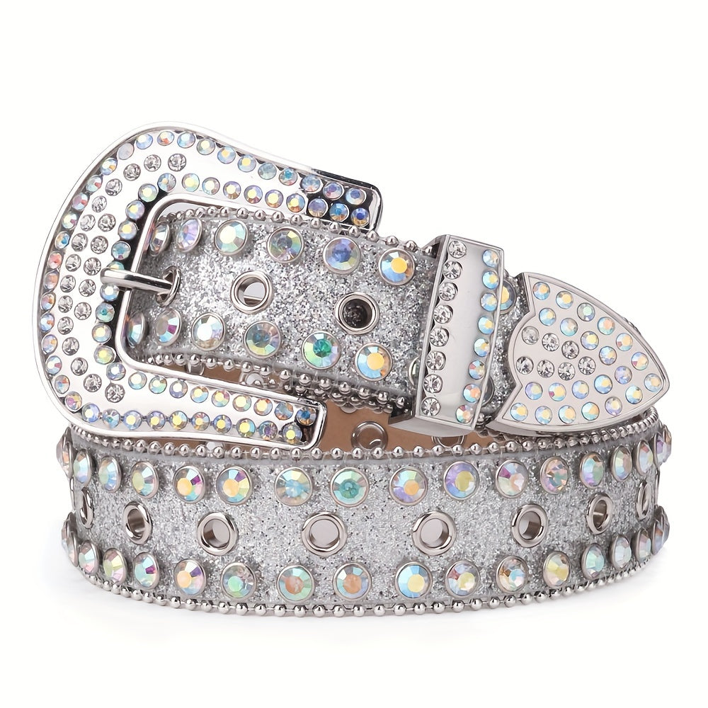Sparkle Rhinestone Punk Western Studded Belts Women PU Leather Jeans