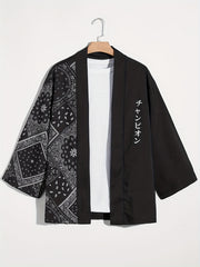 Men's Paisley & Japanese Letter Print Kimono Style Shirt