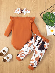 3pcs Daddy Is My Hero Romper & Dinosaur Pants & Hairband