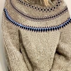 Casual Sweater Women's Plus Geo Print Lantern Sleeve High Neck Jumper