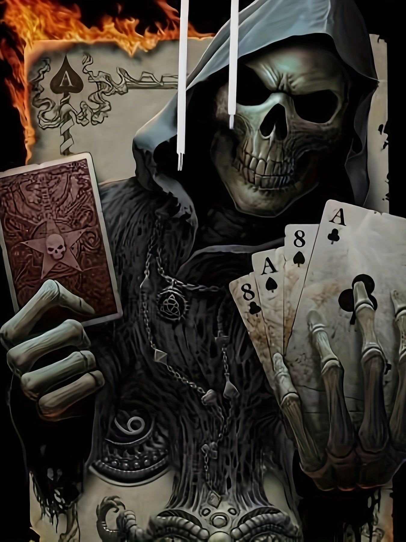 Y2K Skull Poker Print Hoodie Mens Autumn Winter
