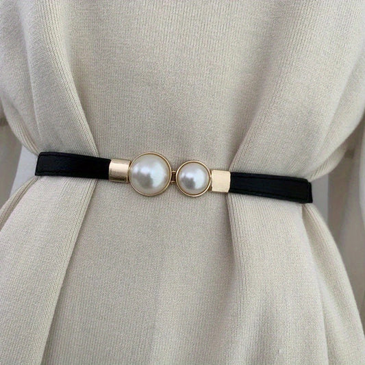 Faux Pearl Thin Belt for Women Dress Decoration