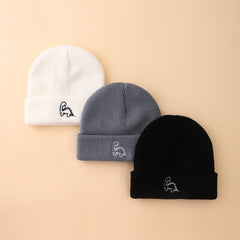 3pcs Baby Beanie Set Winter Warm Knitted Hat Dinosaur Embroidery