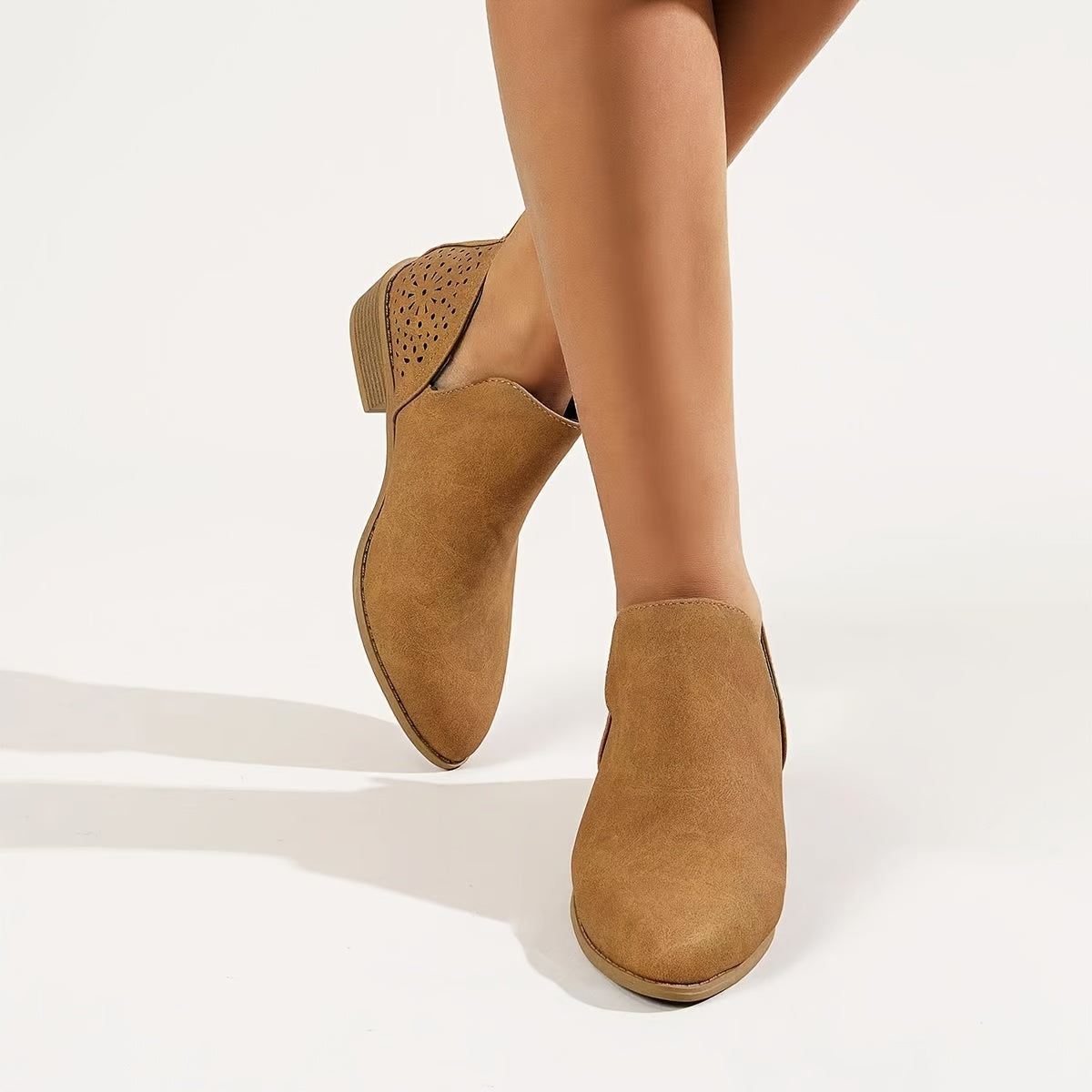 V Cut Pointed Toe Chelsea Boots Women's Block Heel Short Boots