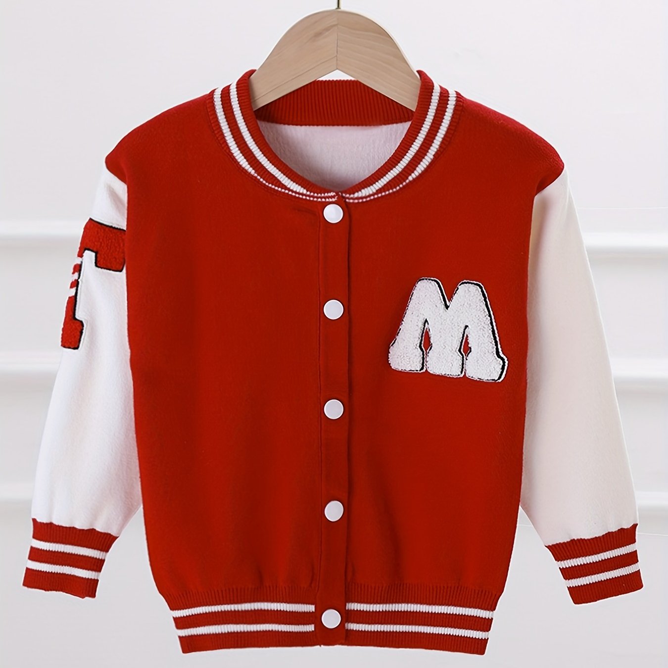 Girls' Block Embroidery Knitted Varsity Jacket