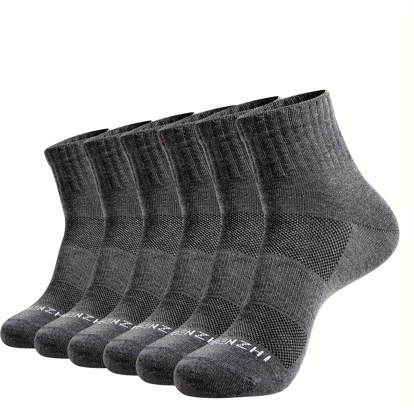 6 Pairs Men's Mid Crew Sport Socks Absorbent Breathable for Basketball Running