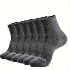 6 Pairs Men's Mid Crew Sport Socks Absorbent Breathable for Basketball Running