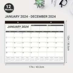 12-Month Wall Calendar 43x30 Twin Wire Binding Thick Paper Julian Dates