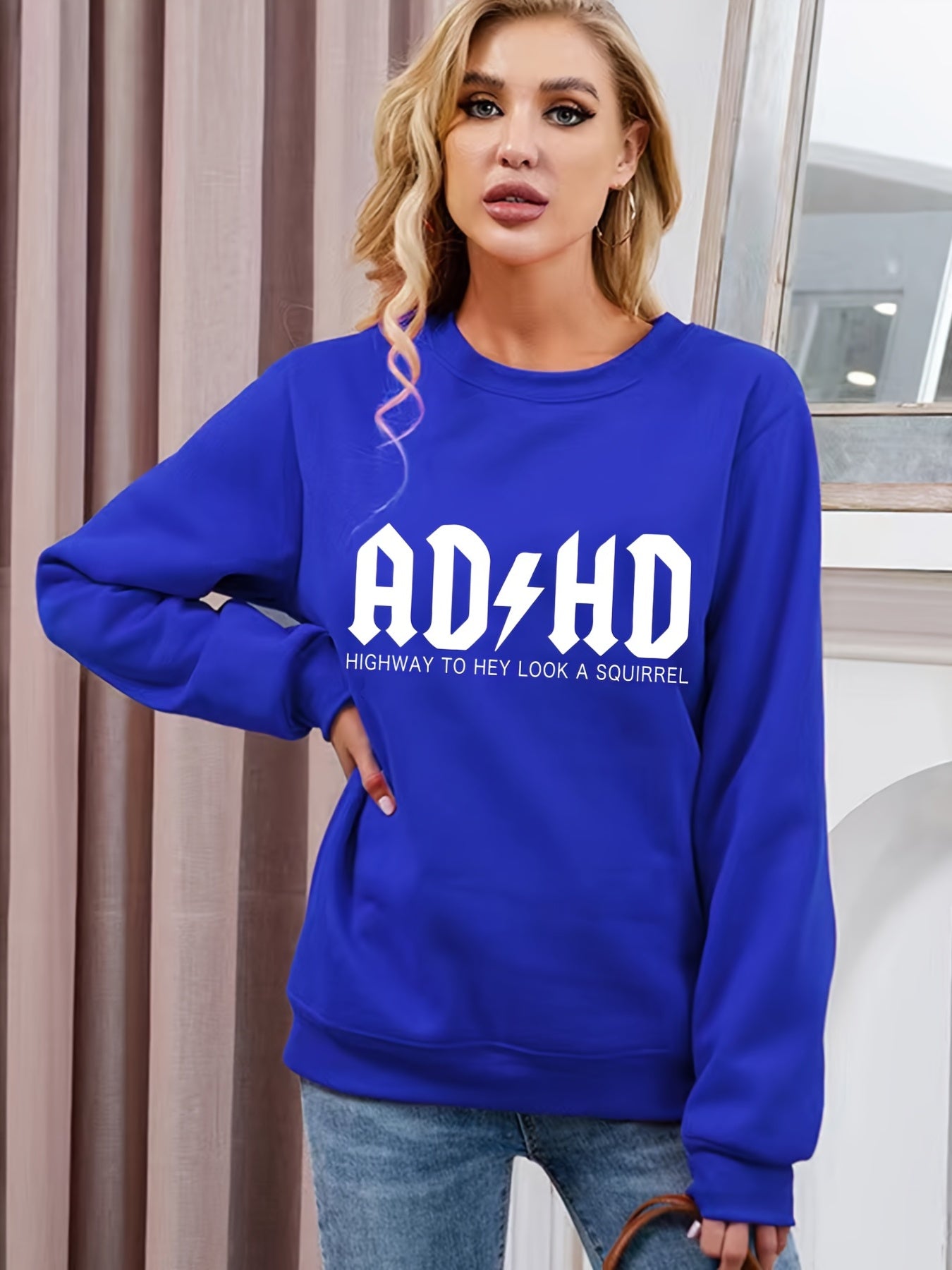 Letter Print Loose Sweatshirt Casual Long Sleeve Crew Neck