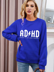 Letter Print Loose Sweatshirt Casual Long Sleeve Crew Neck