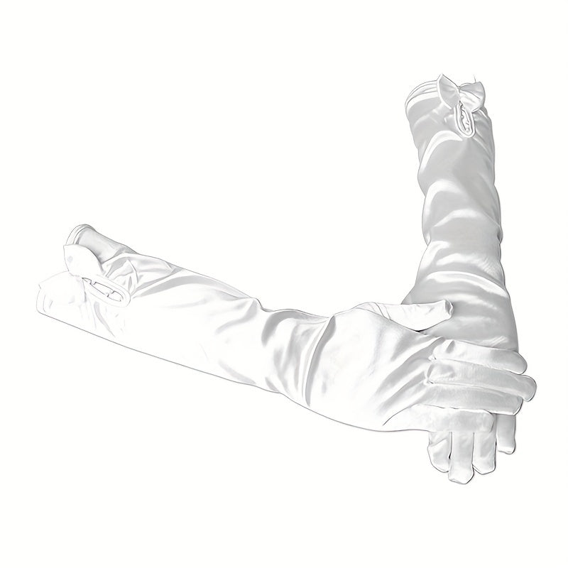 Satin Bridal Gloves with Bow Knot - Long Sleeve Cover