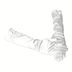 Satin Bridal Gloves with Bow Knot - Long Sleeve Cover