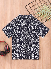 Floral Graphic Print Boys Top Short Sleeve Lapel Shirt Summer Clothes