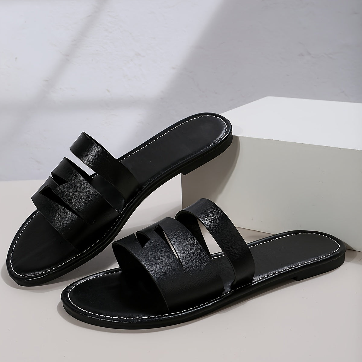 Women's Hollow Out Strap Sandals Faux Leather Open Toe Slippers