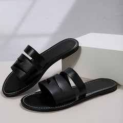 Women's Hollow Out Strap Sandals Faux Leather Open Toe Slippers